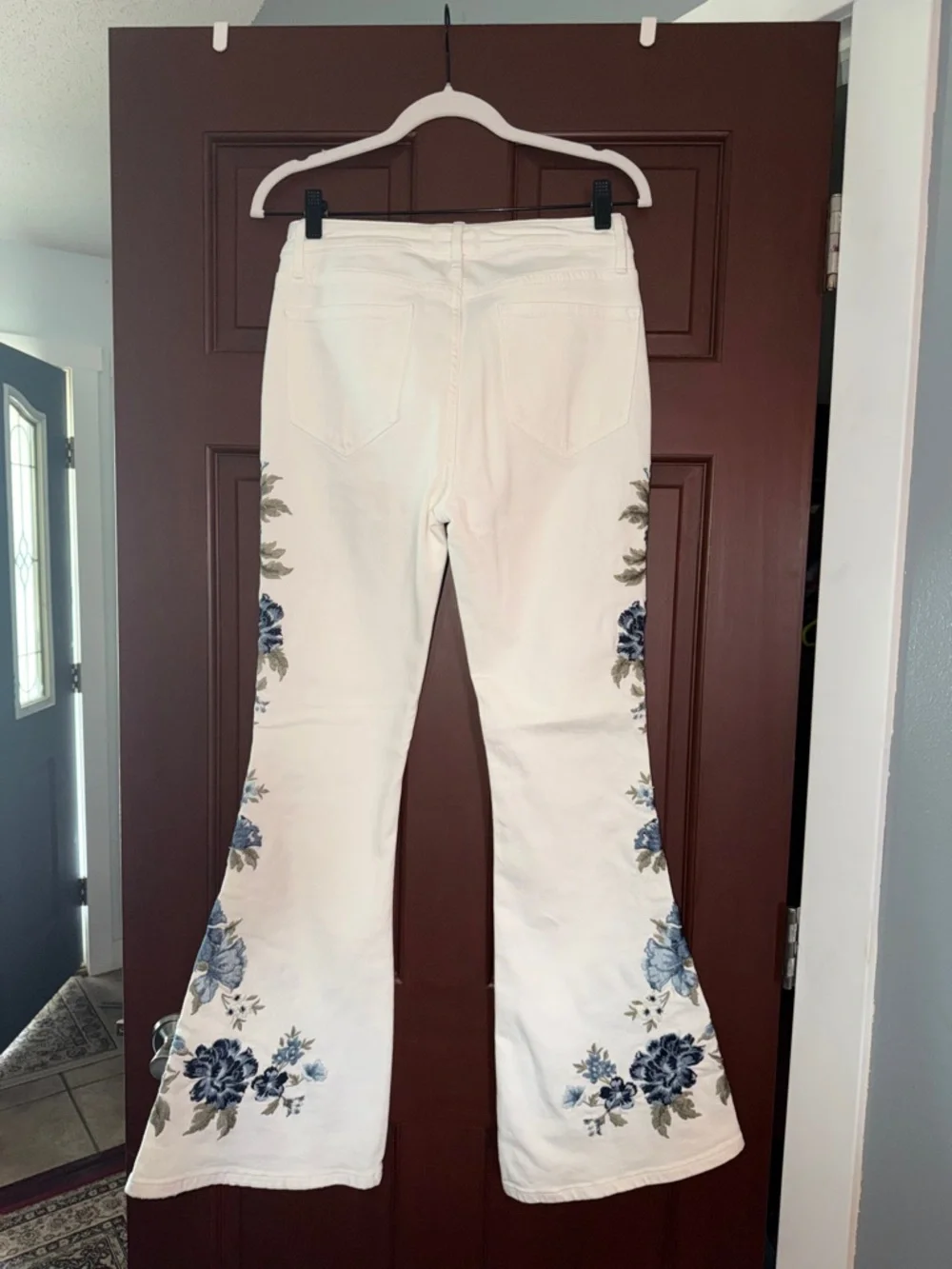 DRIFTWOOD White Flared Jeans with Blue Floral Embroidery - Picture 6 of 7